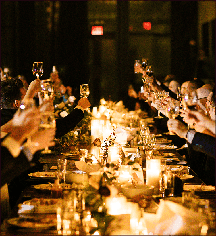 Wedding dinner setup and reception details